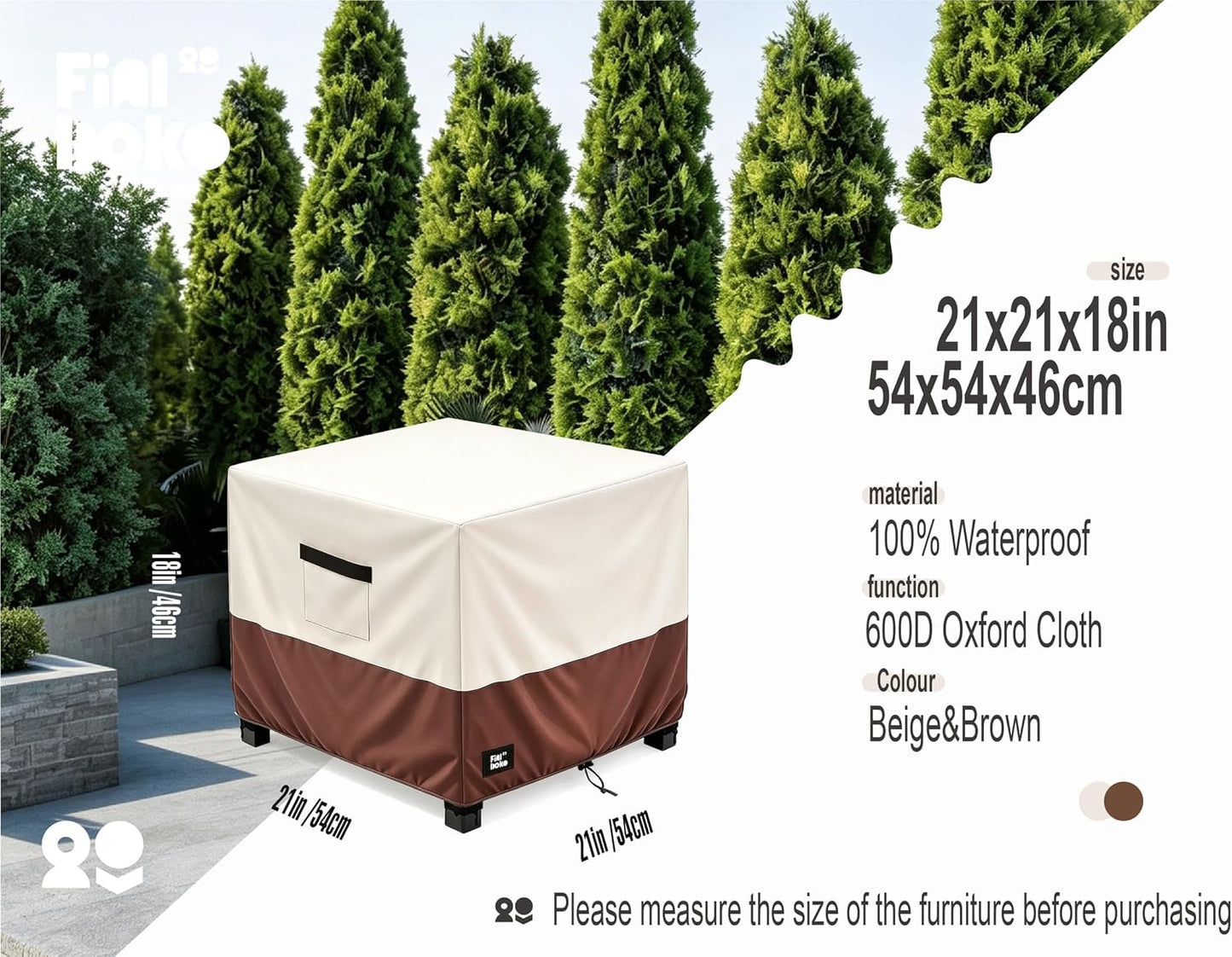 Funda taburete patio 22x22x18" cuadrada 600D impermeable
