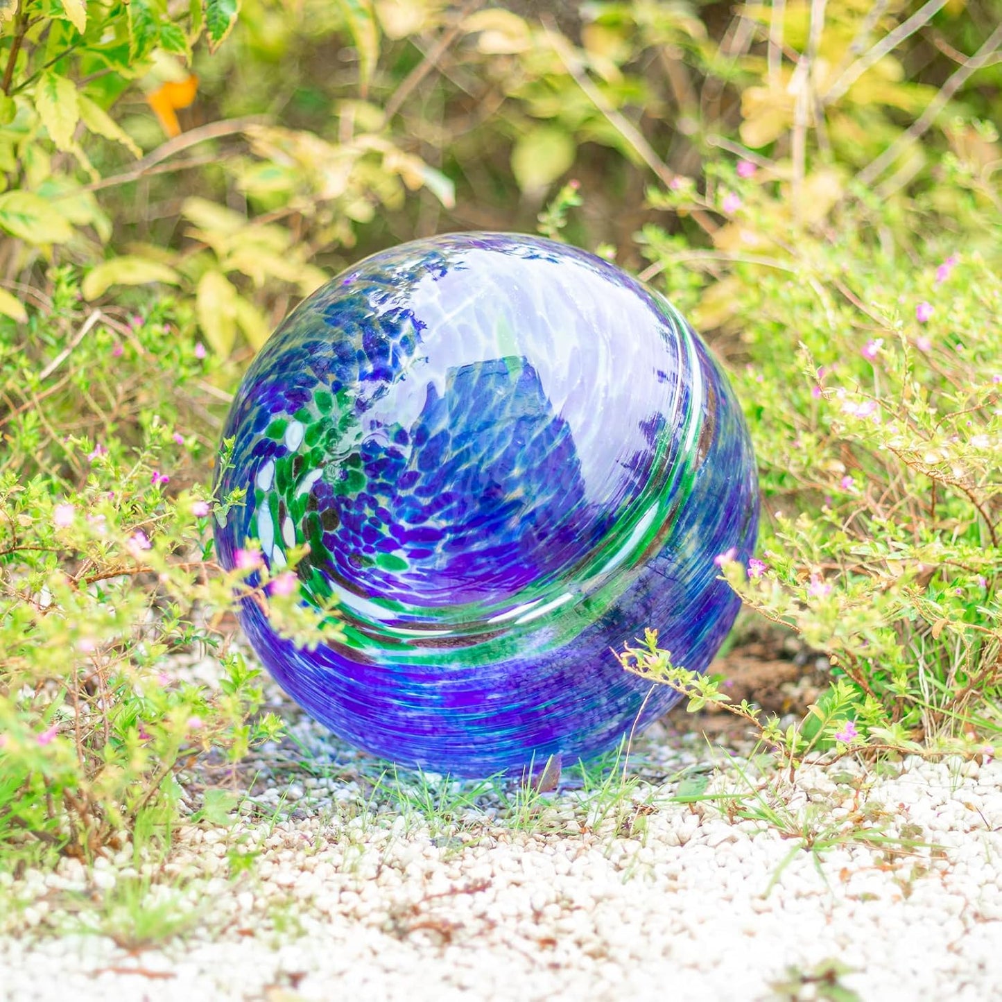 Globo cristal esfera remolino pintado azul y verde 10pulg