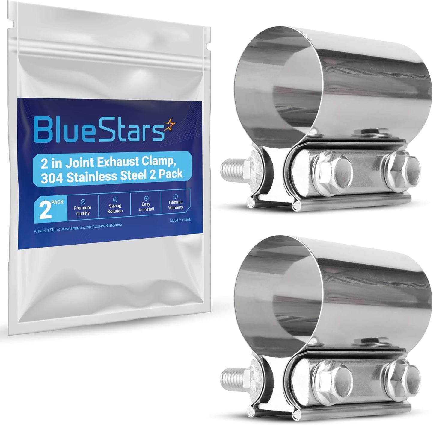 2 Abrazaderas Escape Acero Inox 304 para Silenciadores 2"
