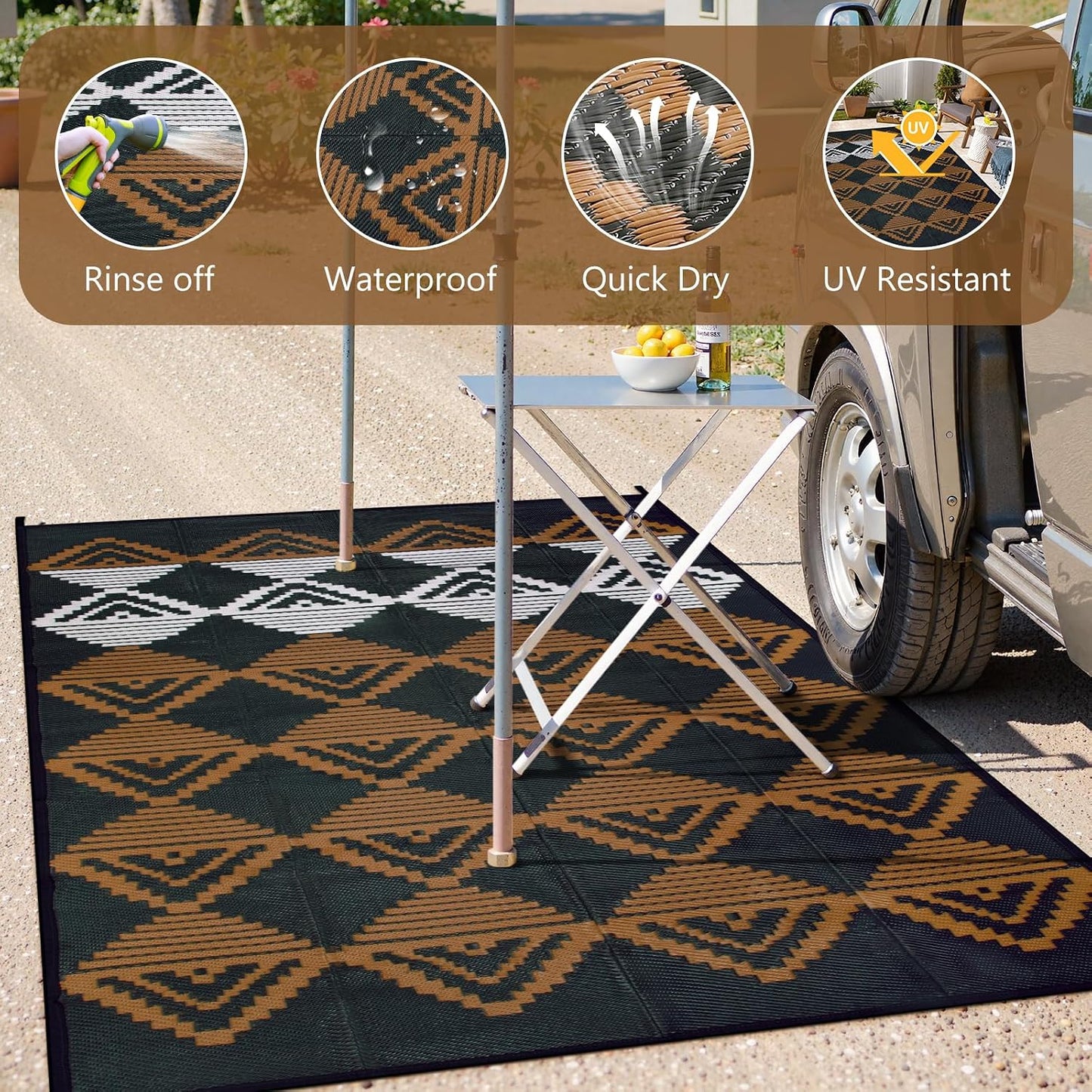 Alfombra impermeable patio 9x12ft reversible para exteriores