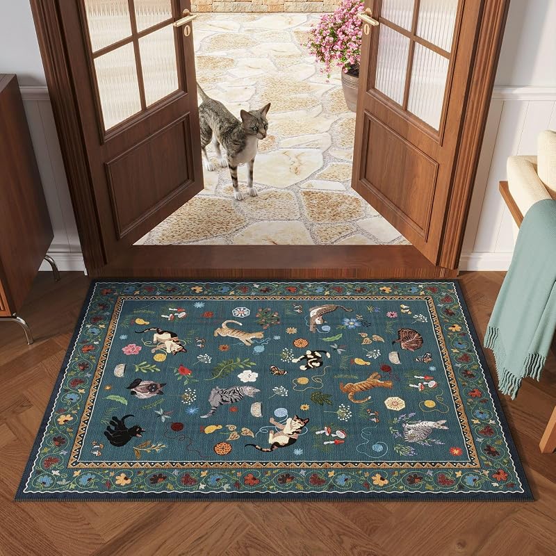 Tapete bohemio antideslizante 2x3ft entrada cocina azul
