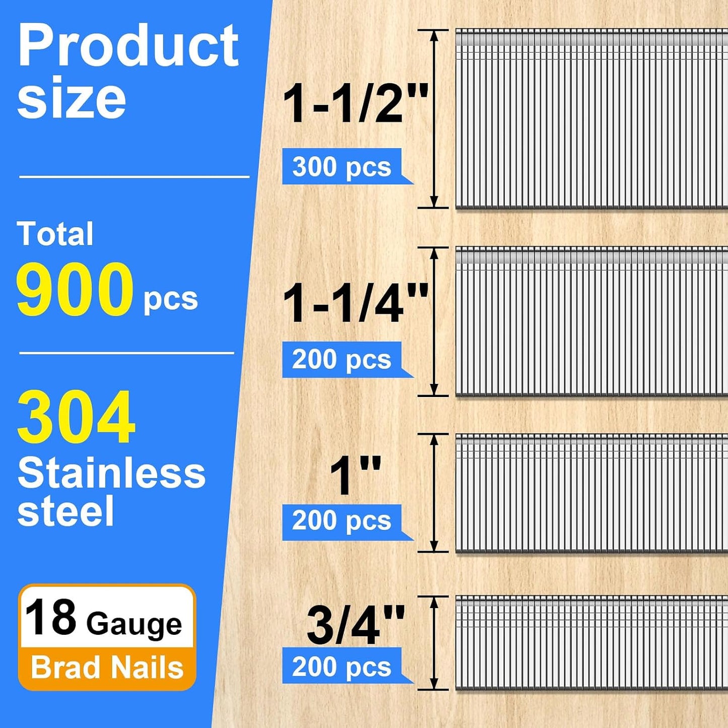 Clavos Brad 304 Acero Inox 3/4-1-1/2 900 Pzas