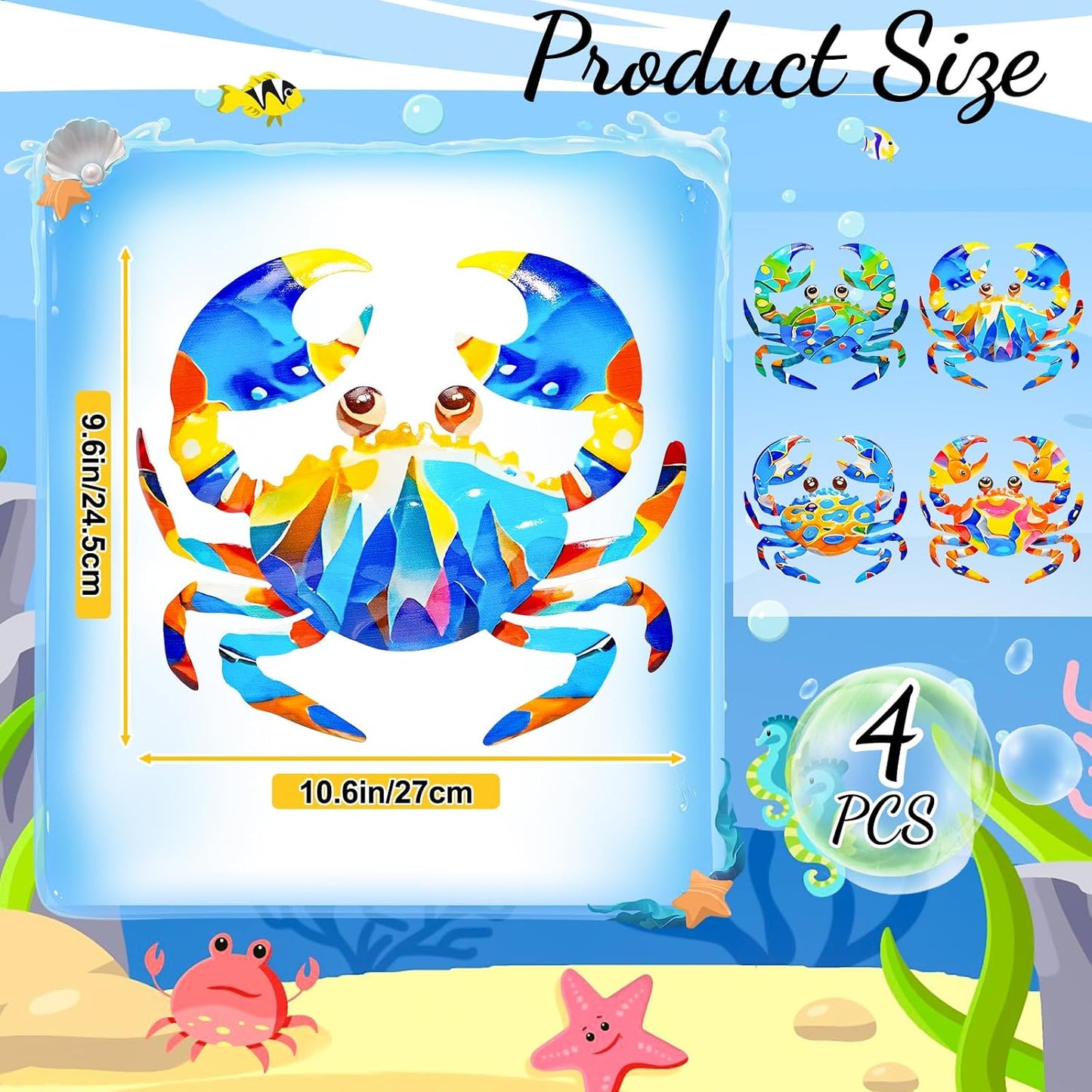 Arte decorativo pared playa 3D cangrejo caballito mar