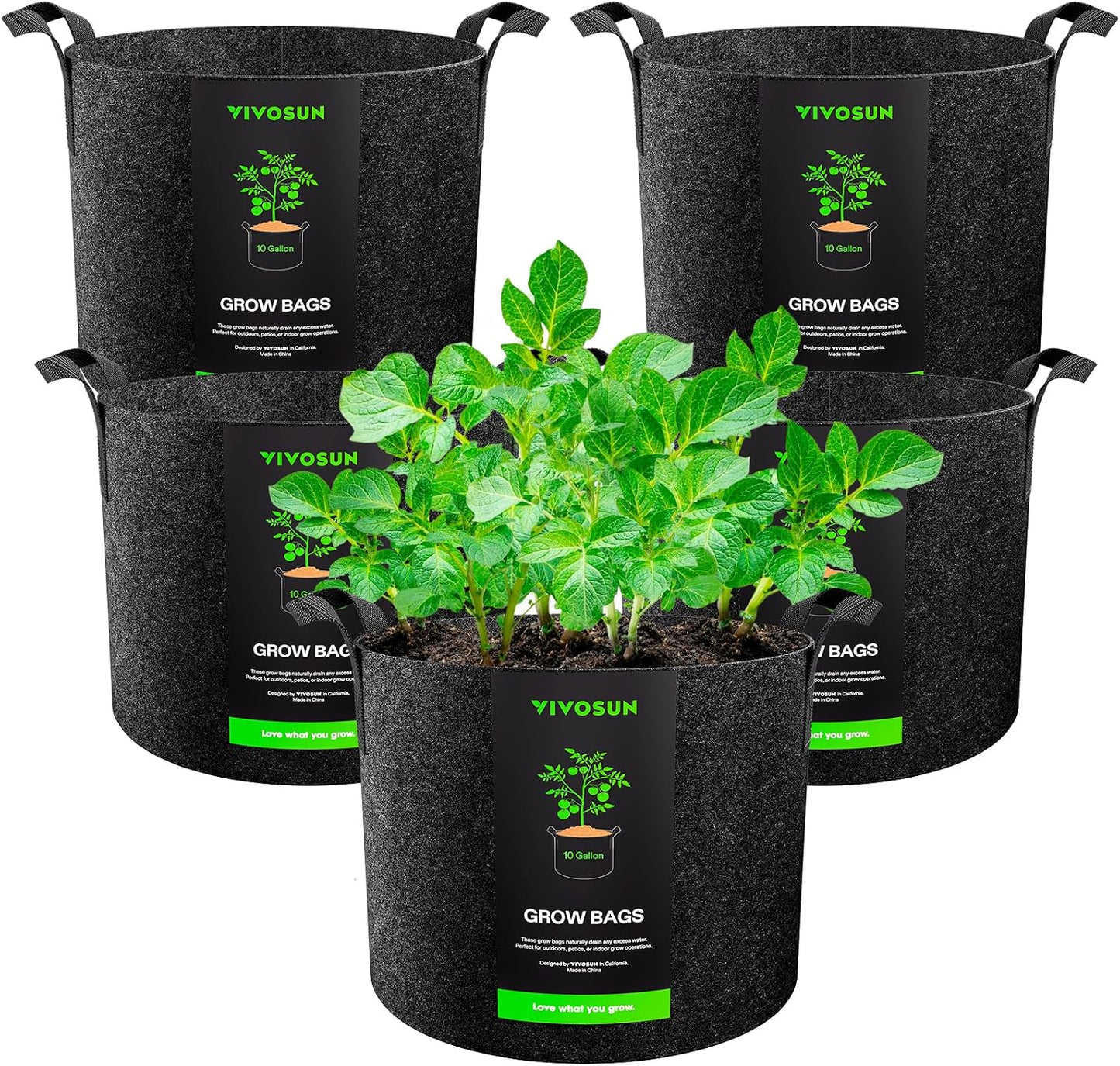 5 Pzas Bolsas Cultivo 10gal Tela Resistente con Asas