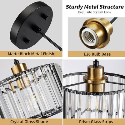 Lámpara colgante de cristal moderna negro y dorado para isla cocina