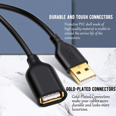 Cable USB 2.0 extensión 6ft 2 Pzas con conector oro