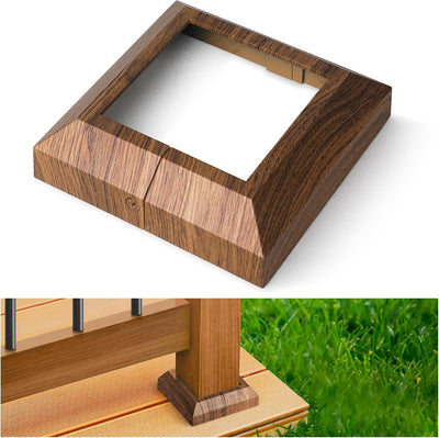 4 Fundas Aluminio Base Poste Cubierta 3.5pulg Madera Nogal