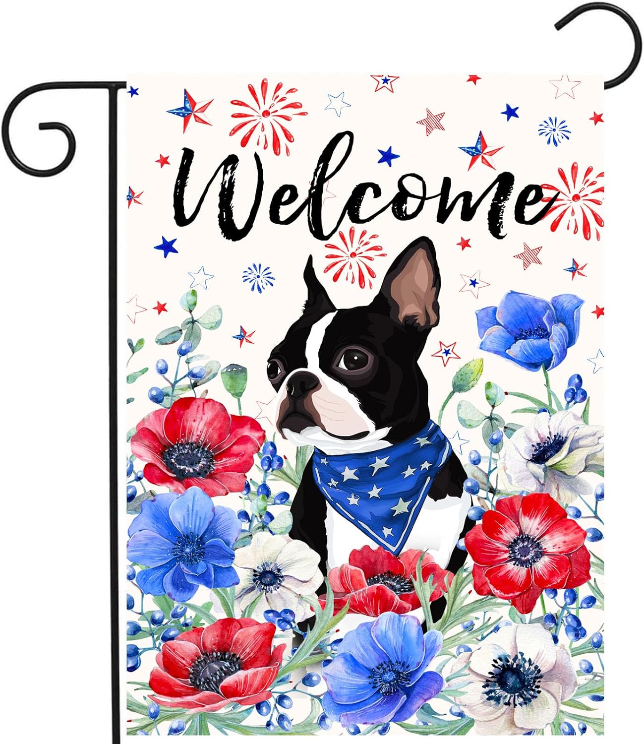Bandera jardín Boston Terrier 4 de Julio 12x18pulg