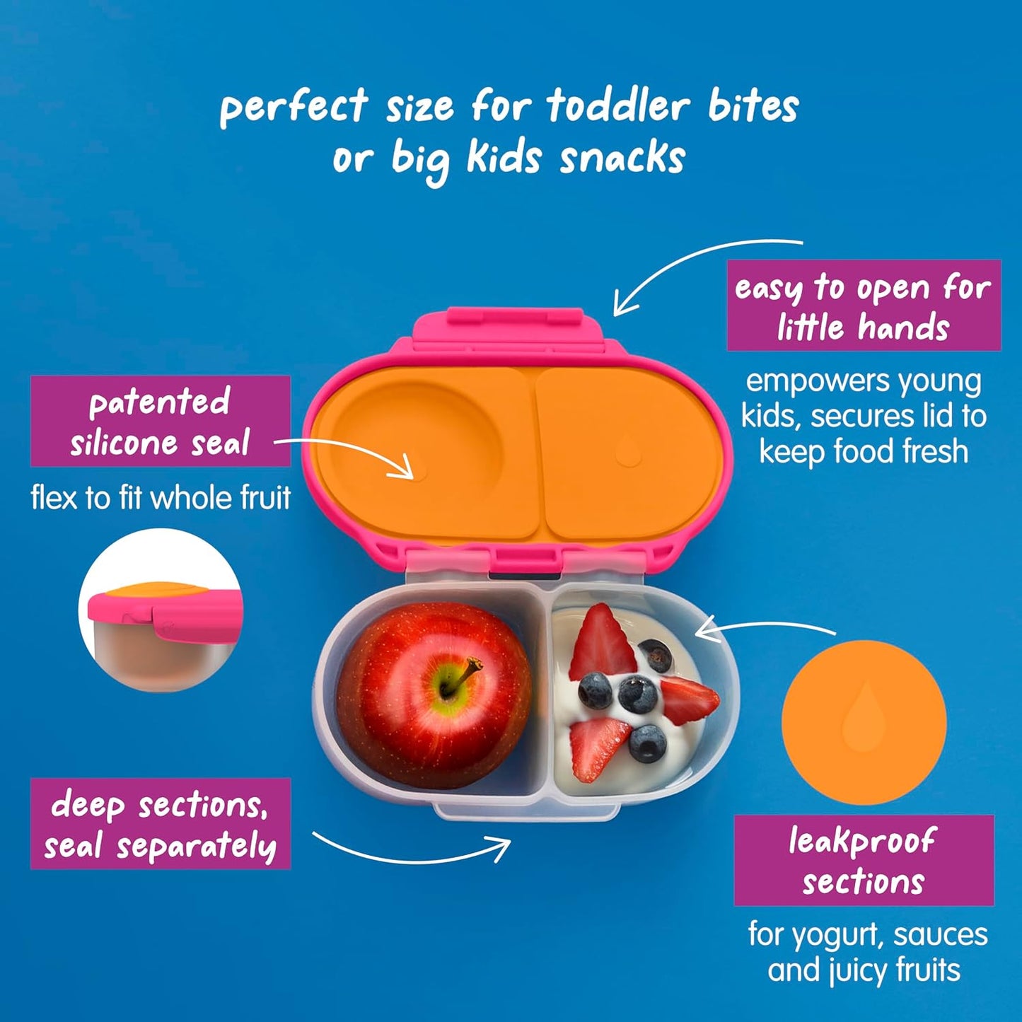 Caja snack 2 Pzas Bento niños 2 compartimentos sin BPA fresa