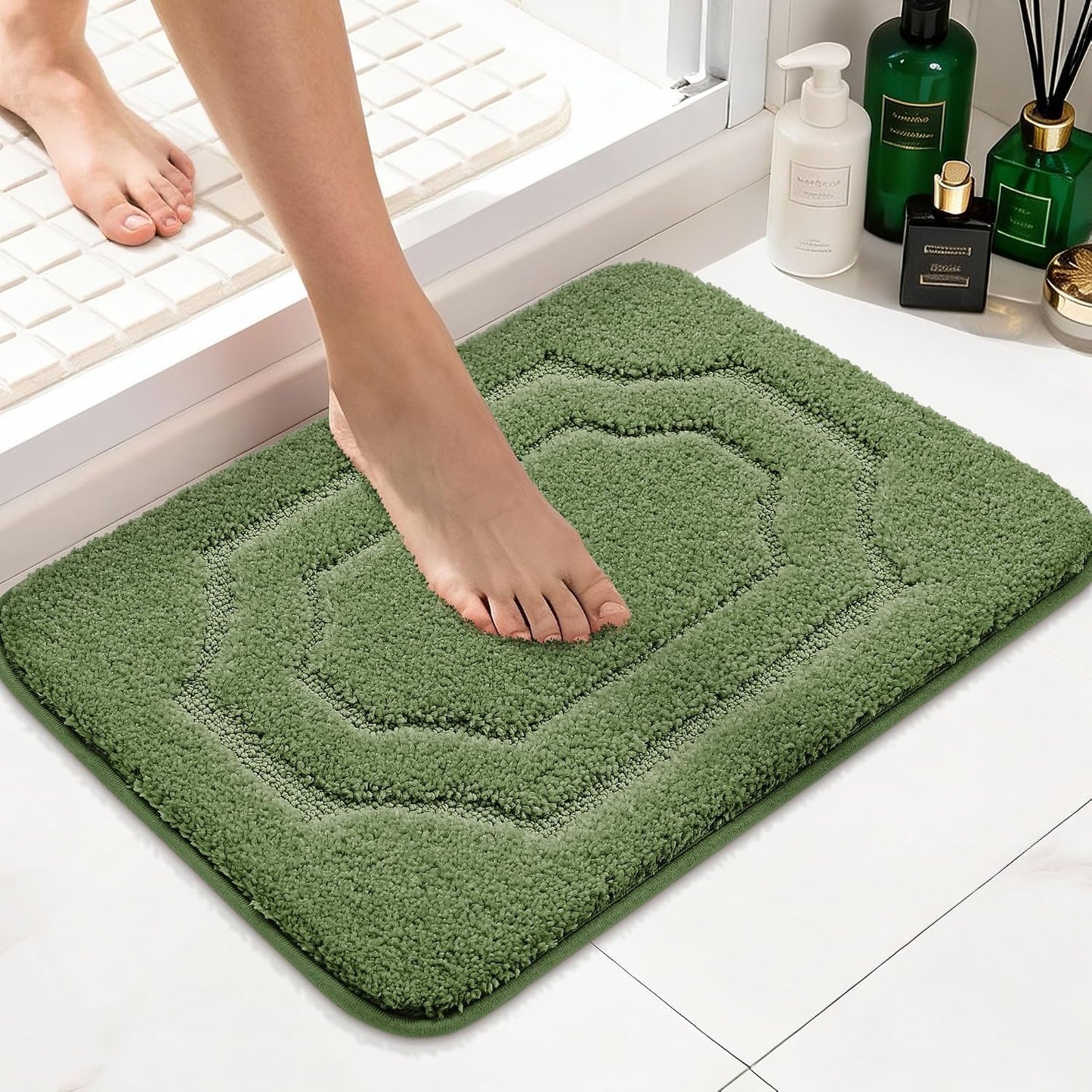 Alfombras baño antideslizantes peludas 16x24pulg color verde