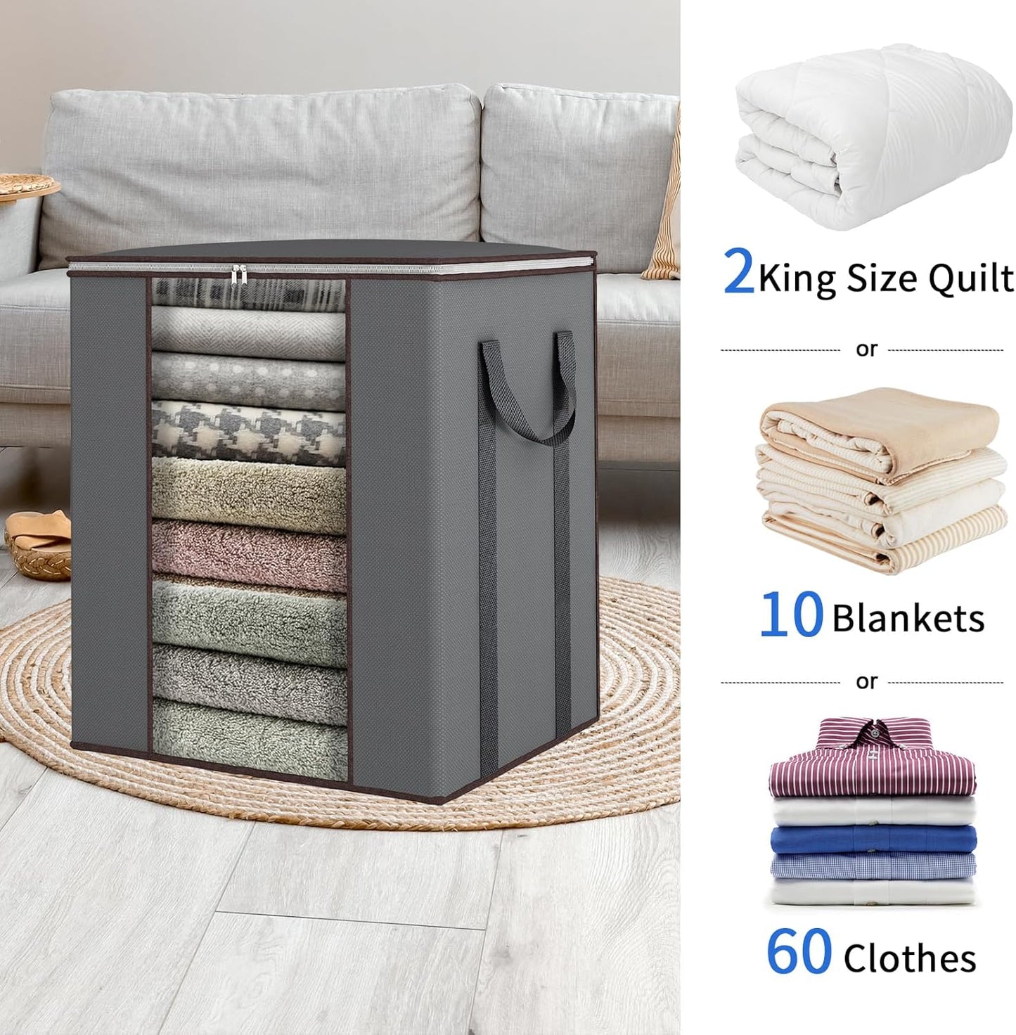 Bolsas almacenamiento edredón King 120L gris