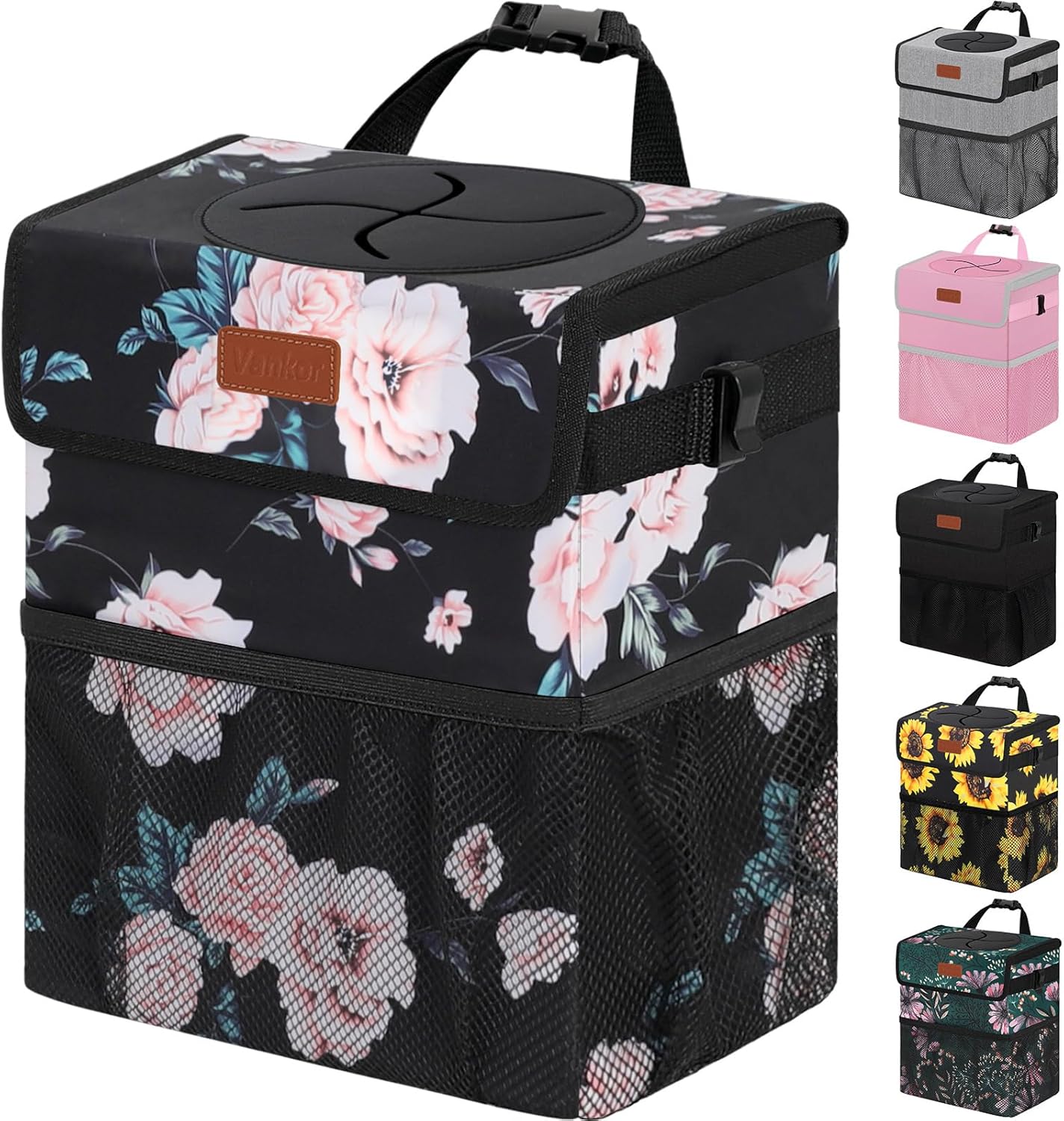 Papelera coche 3gal con tapa bolsa impermeable negra