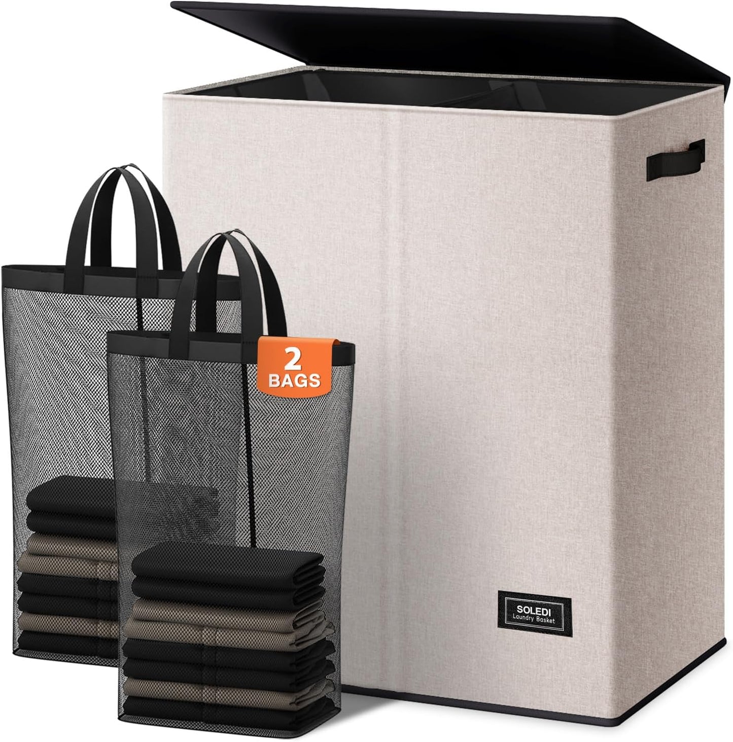 Cesta lavandería doble plegable con tapa y bolsas extraíbles