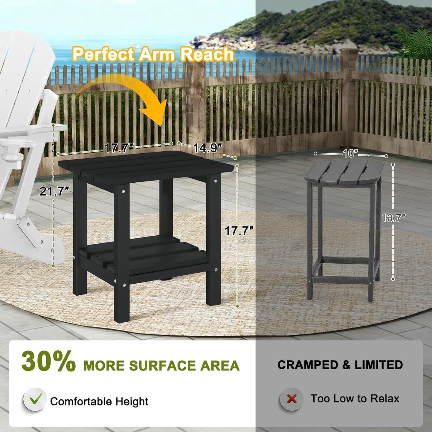 Mesa auxiliar exterior de polietileno 2 niveles resistente