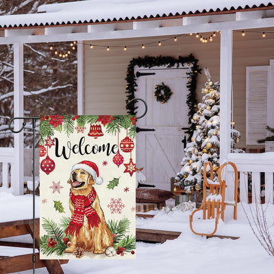 Bandera jardín perro golden retriever navidad 12x18pulg doble cara