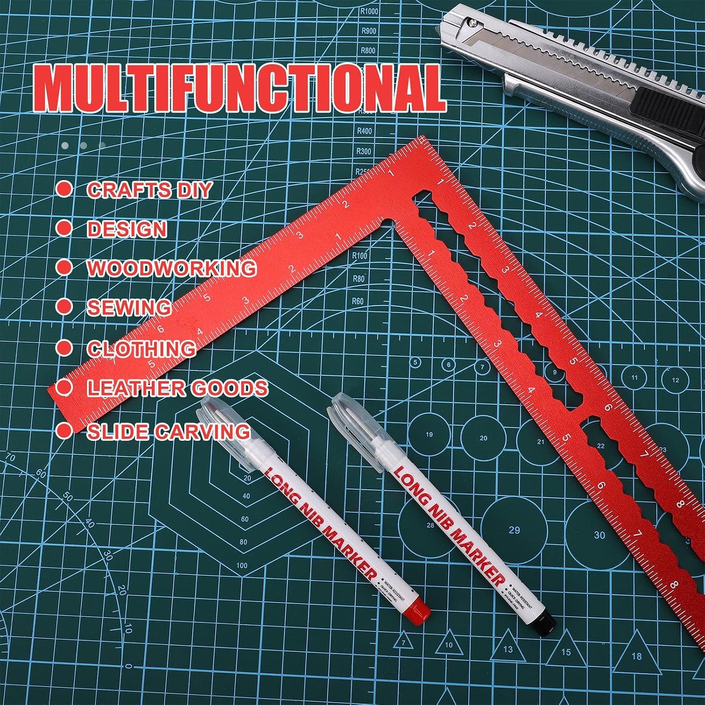 Escuadra carpintero 8x12pulg láser aluminio anodizado rojo