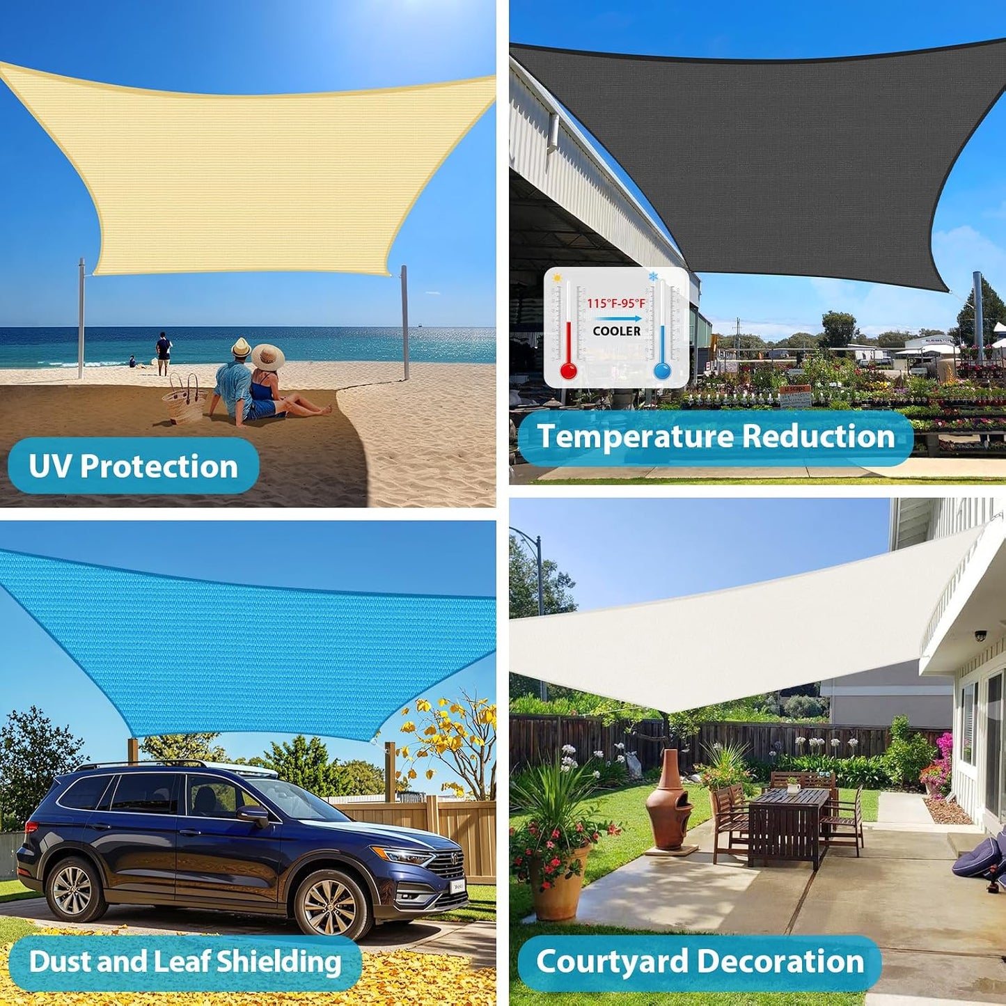 Toldo vela 20x26ft borde curvado gris claro patio jardín