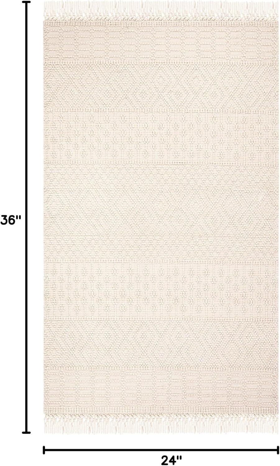 Alfombra decorativa 2x3ft marfil flecos lana bohemia