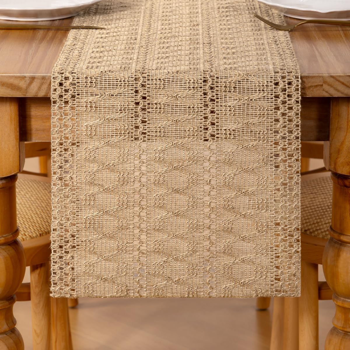 Mantel tejido juta boho para mesa cocina 72 pulg
