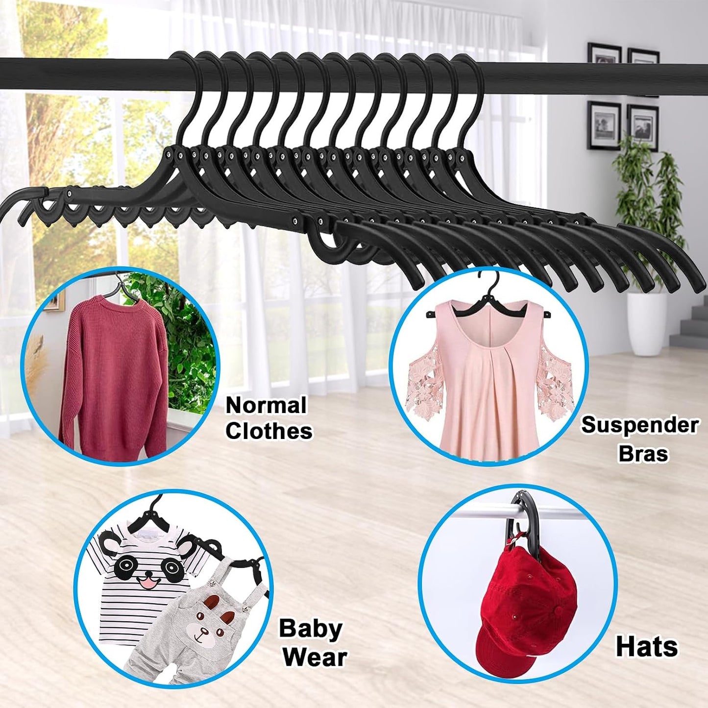24 Perchas Viaje Plegables Antideslizantes Negras