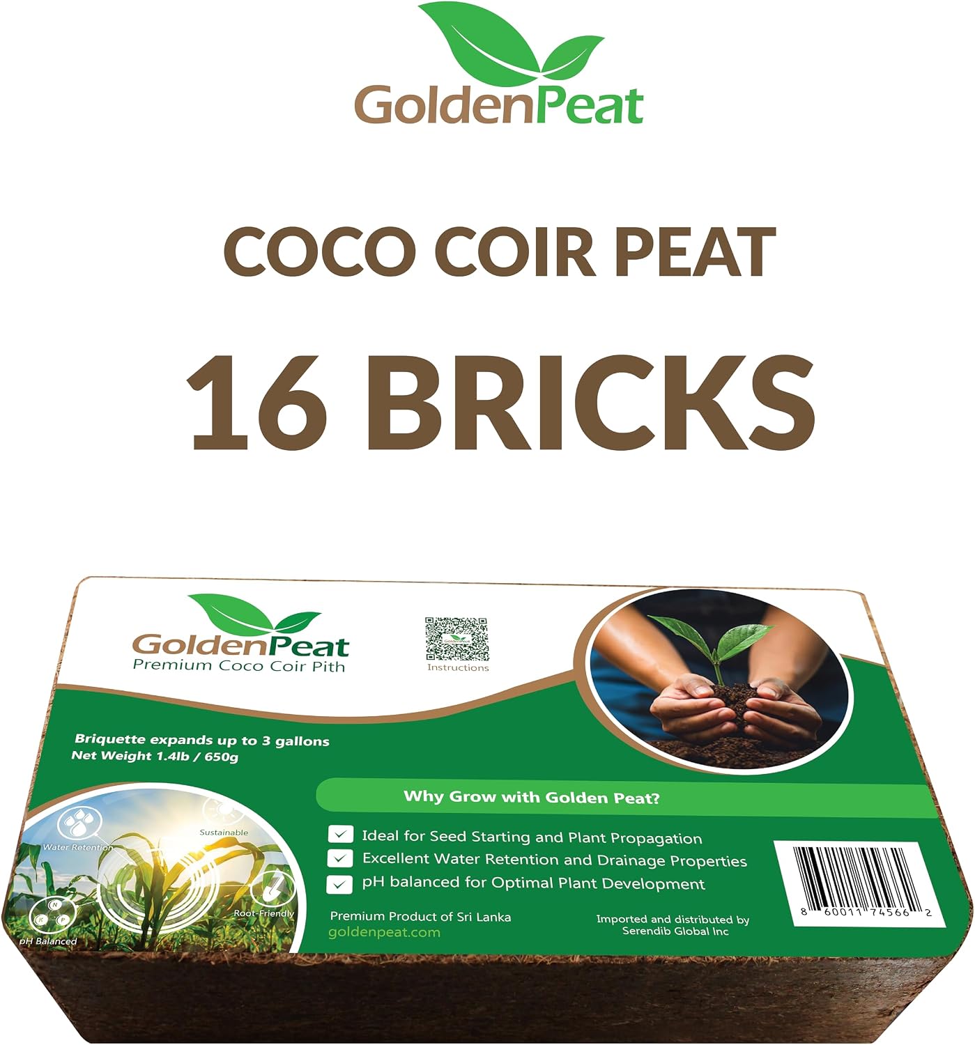 Ladrillos coco orgánico 22.93oz x16 Baja CE jardinería
