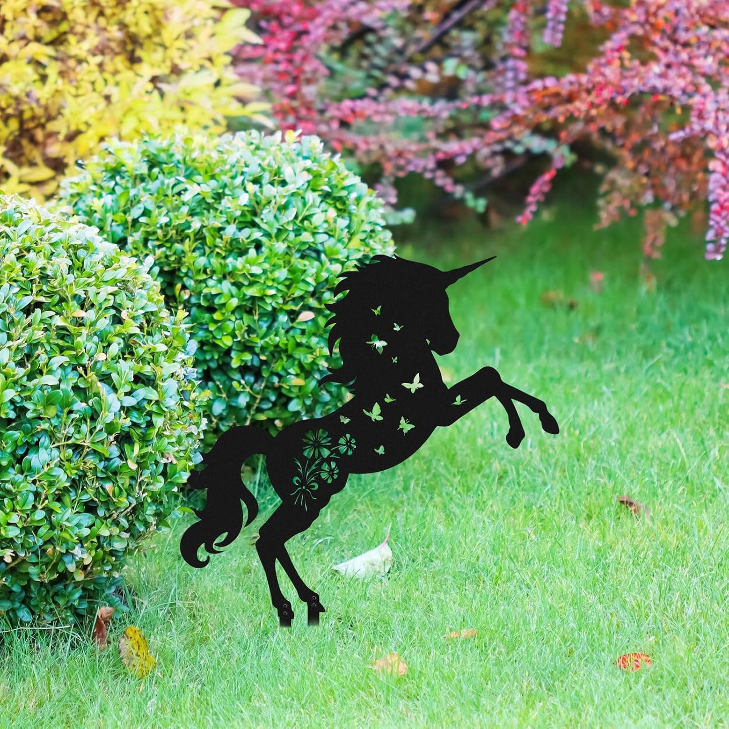 Estacas decorativas unicornio metal para jardín y césped