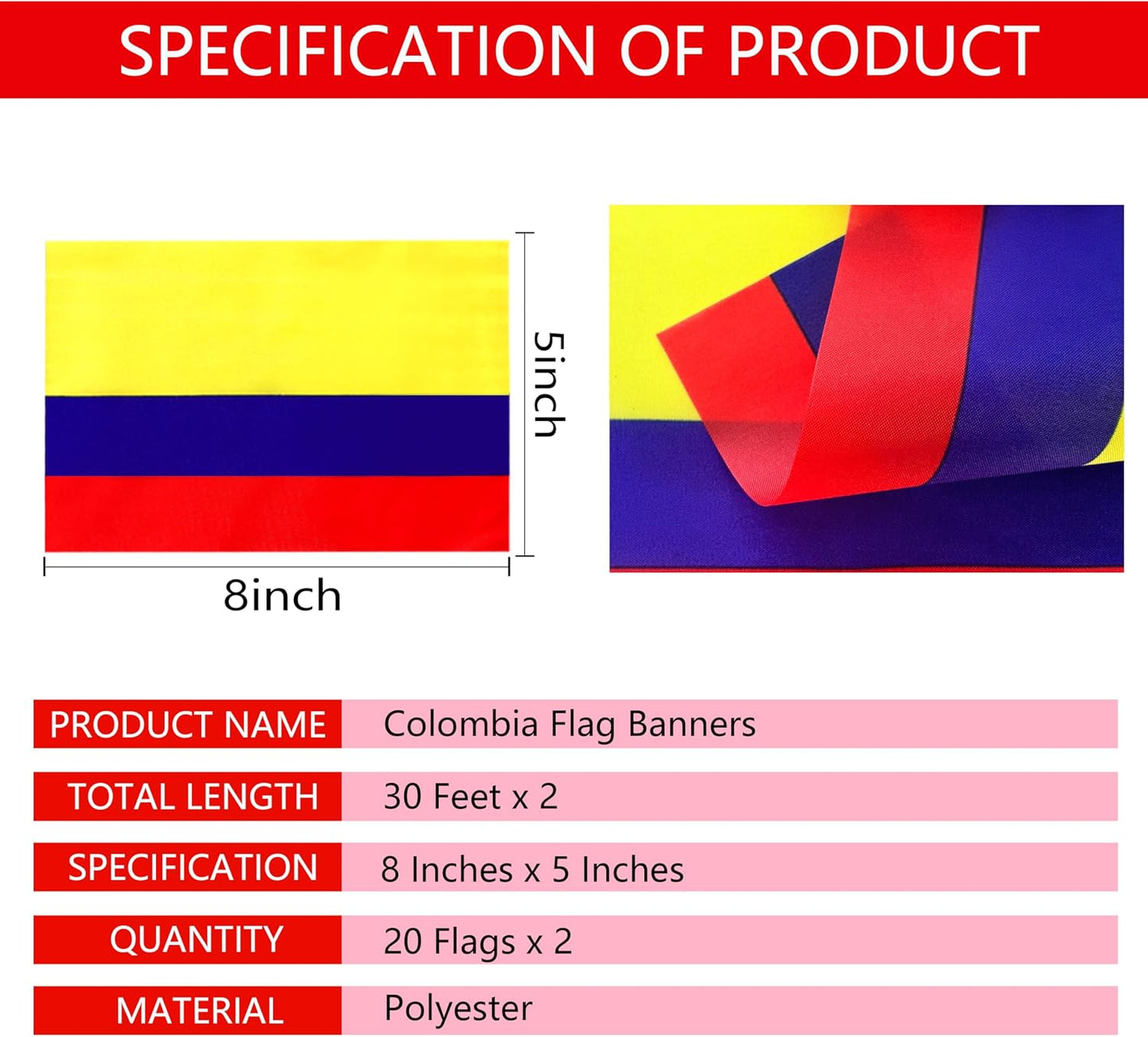 2 Banderas Colombia 60ft Colgantes Decorativas