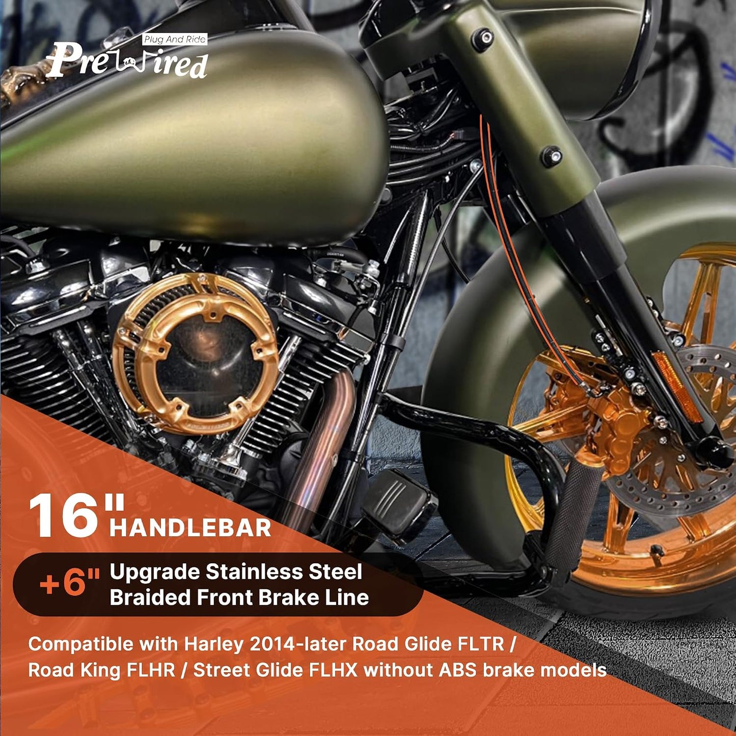 Línea freno delantero Harley Touring 2014-23 16" acero