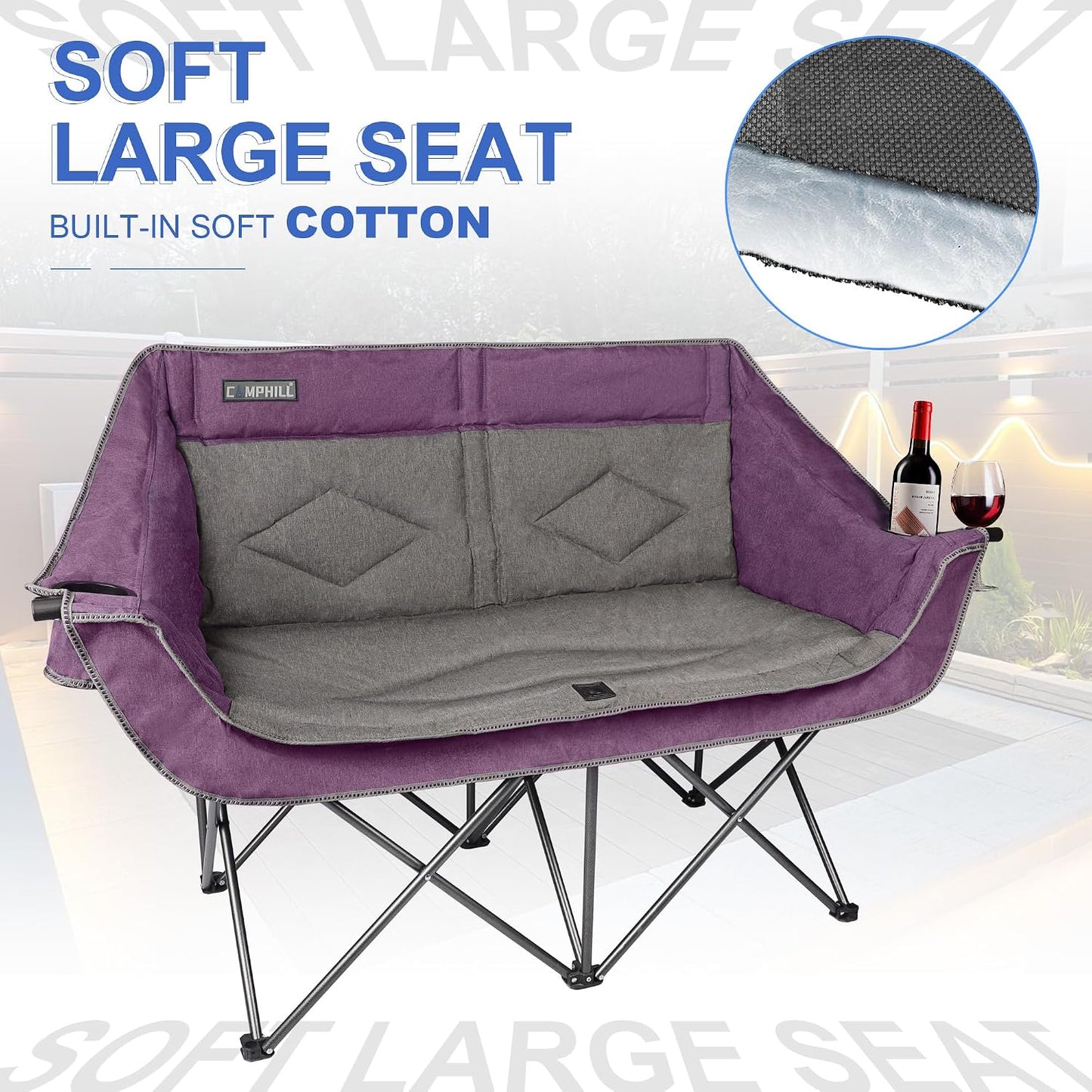 Silla campamento doble plegable acolchada 500lb color morado