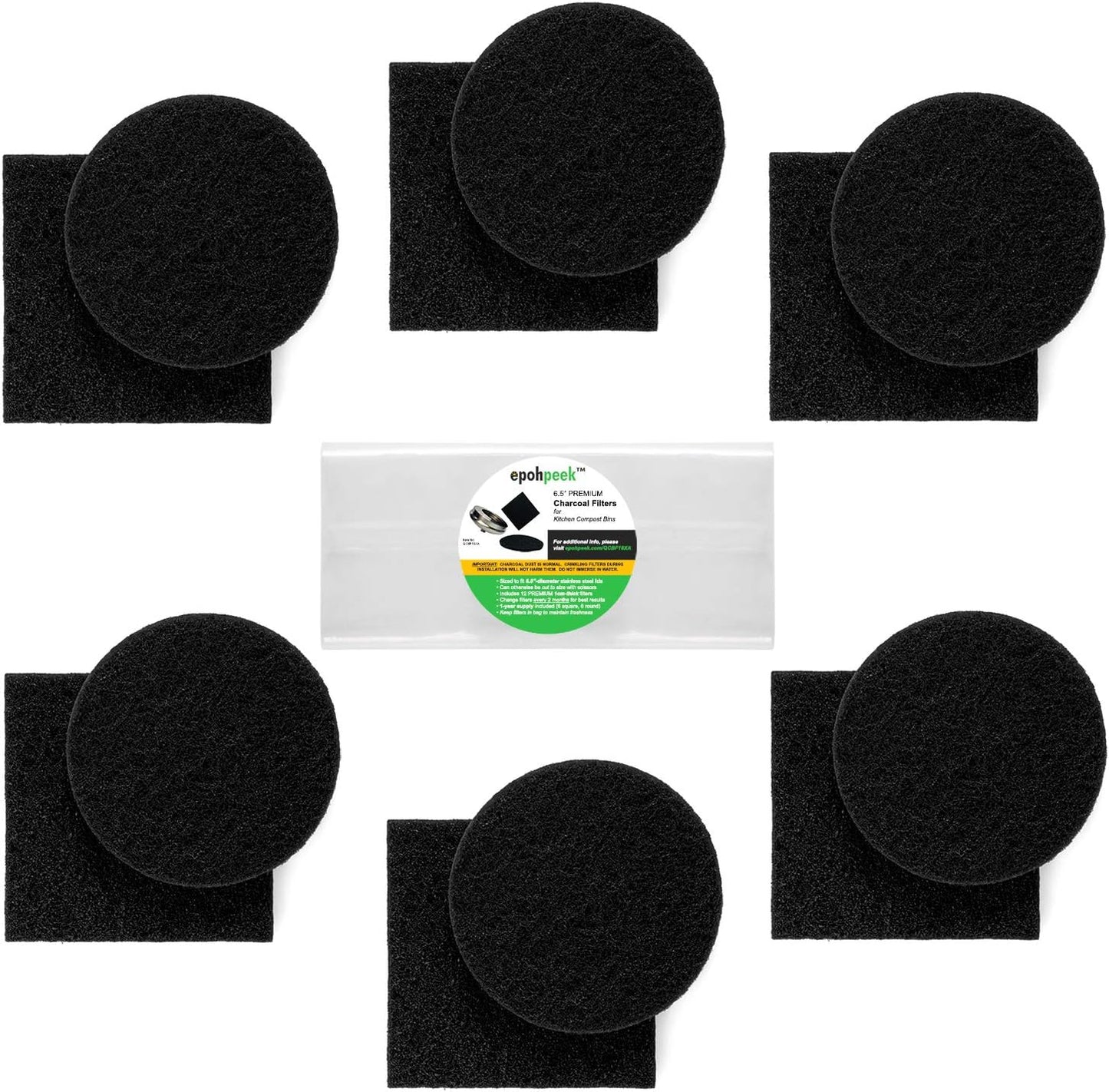 Filtros compostaje carbón 12uds para cubos galón encimera
