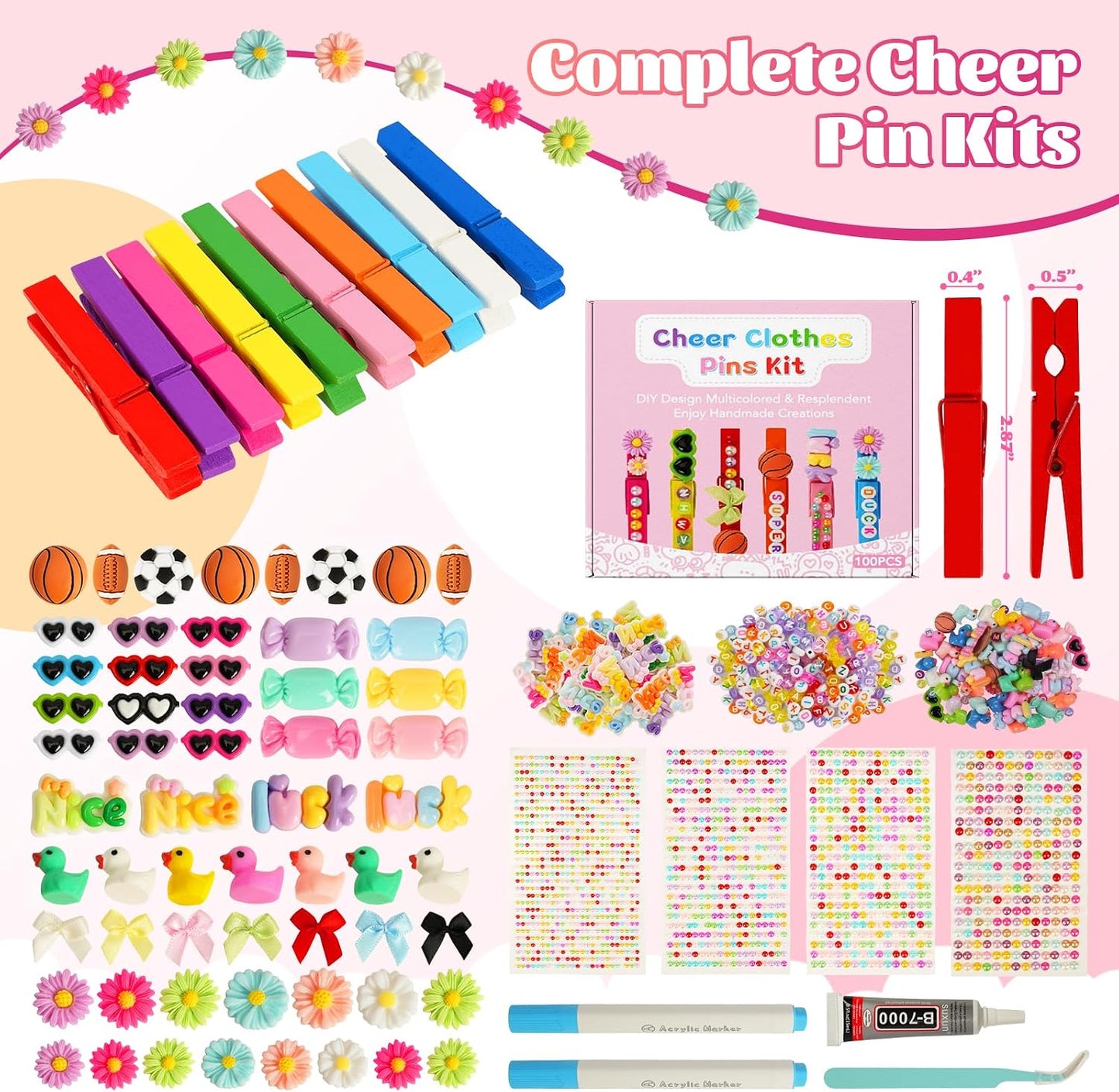 Kit pinzas madera 100 colores 180 dijes resina 300 cuentas