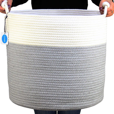 Cesta tejida algodón asa para dormitorio baño sala gris claro