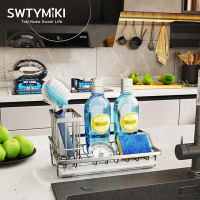 Organiz. fregadero cocina soporte esponja cepillos plateado