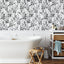 Papel tapiz floral bohemio blanco y negro 17.7x118pulg