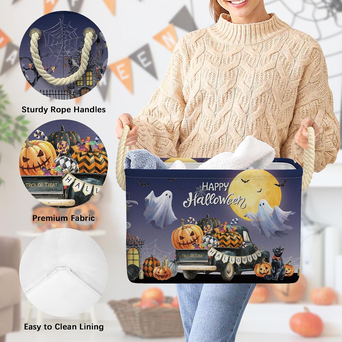 Cesta Halloween plegable color morado 15x10x10pulg