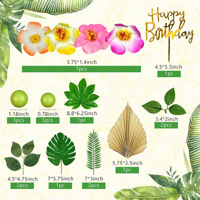 25 Adornos Tarta Hawaiana Hojas Palma Hibisco Bola