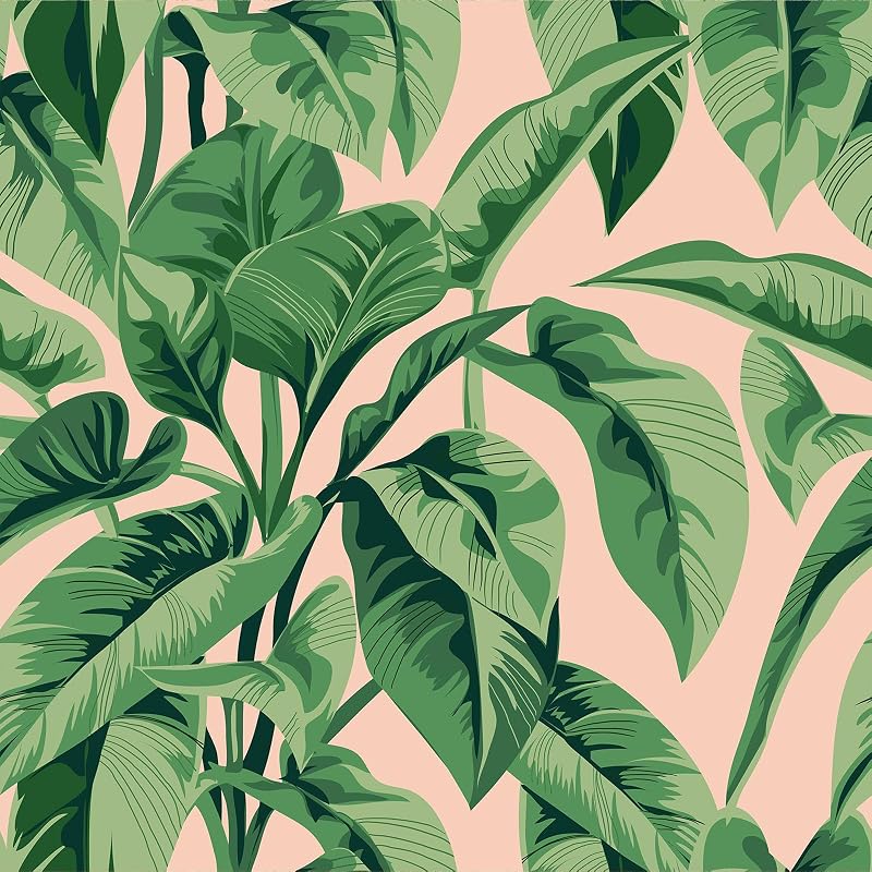 Papel tapiz tropical bohemio rosa autoadhesivo 17.7x354"