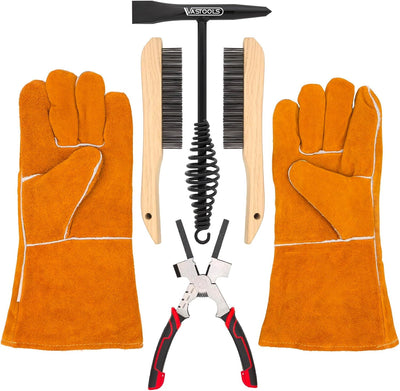 Accesorios soldadura 5 Pzas martillo 10.5pulg guantes 13.5pulg alicates 6en1 8pulg