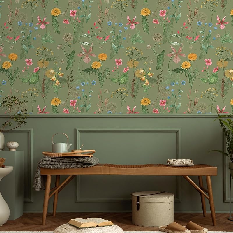 Papel tapiz floral vintage 17.7x354" remov.