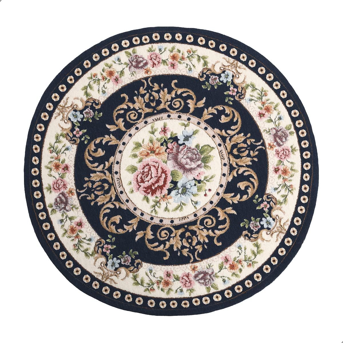 Alfombra redonda floral antiderrap lavable azul oscuro