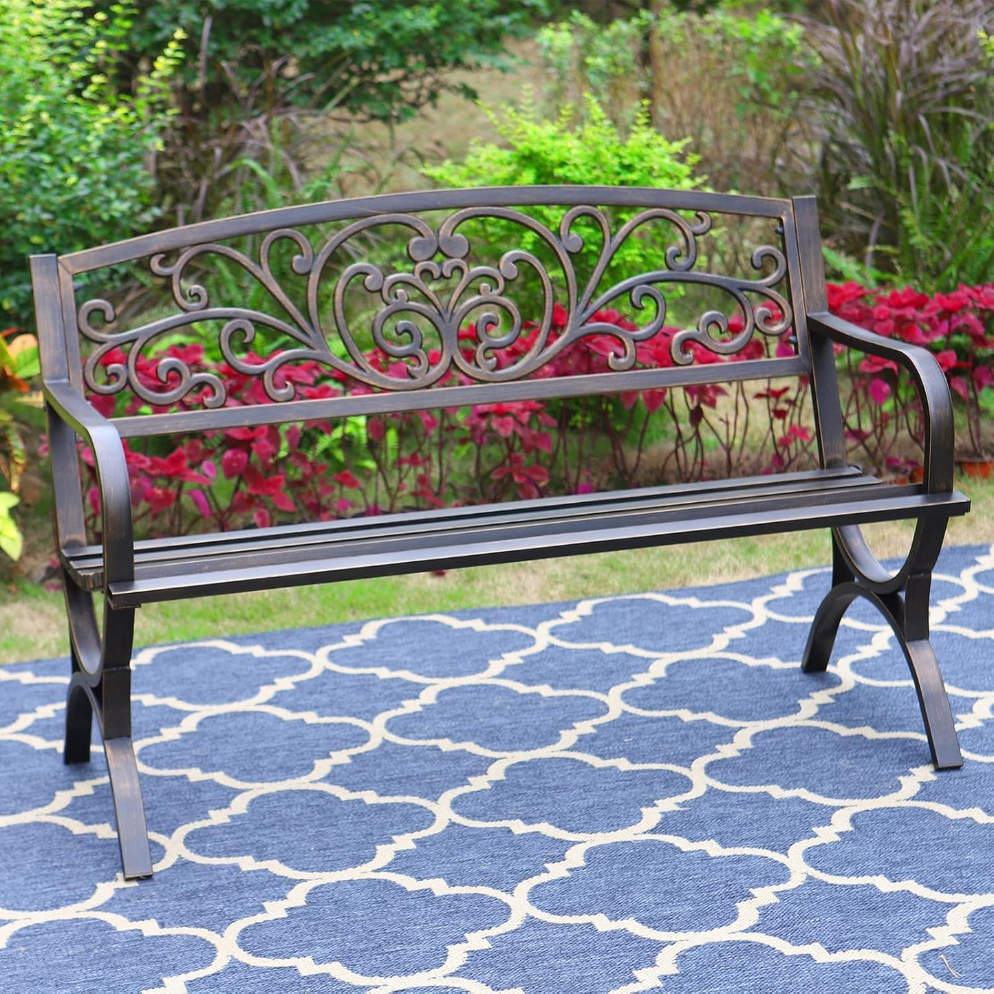 Banco jardín hierro fundido 50pulg patas arco bronce
