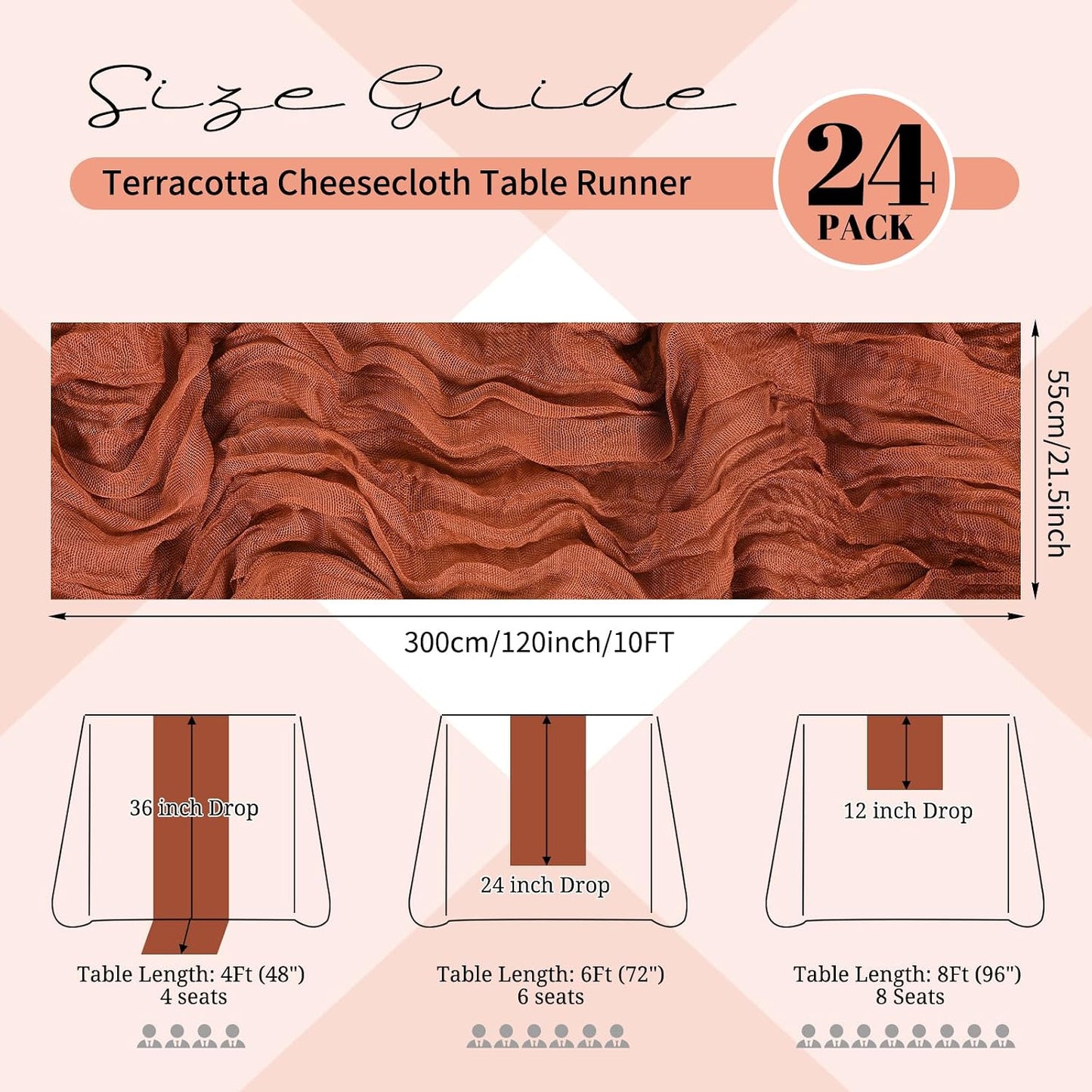 24 Caminos Mesa Gasas Terracota 10ft para Boda Fiesta