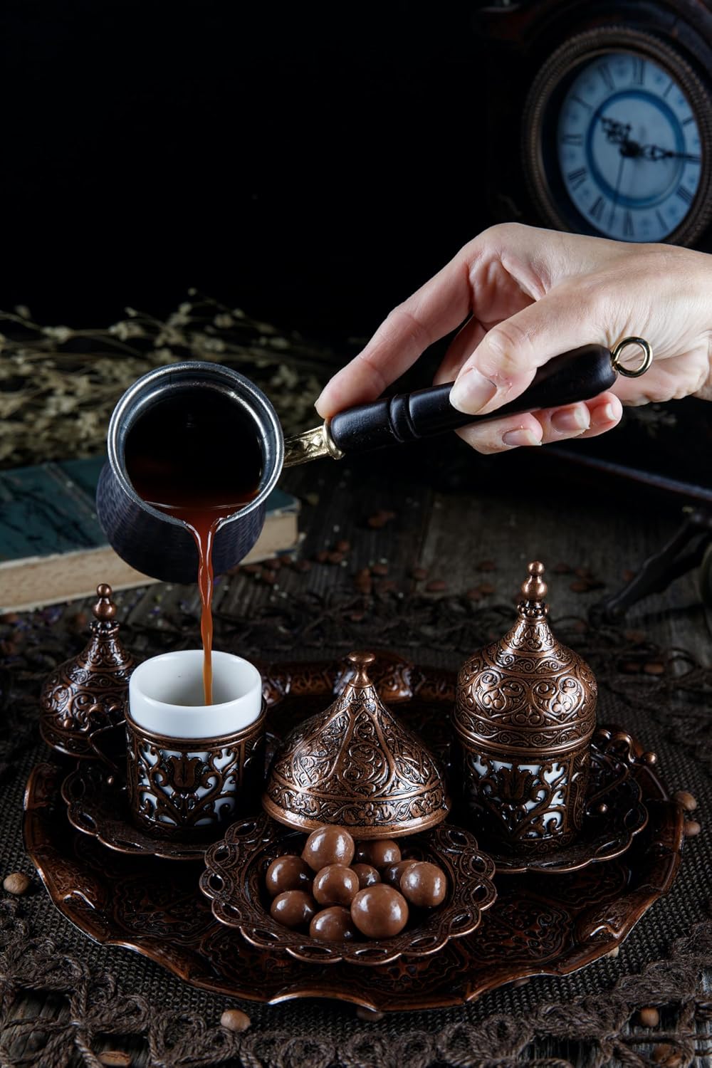 Set café turco griego 11 pzas mediano con tazas y bandeja