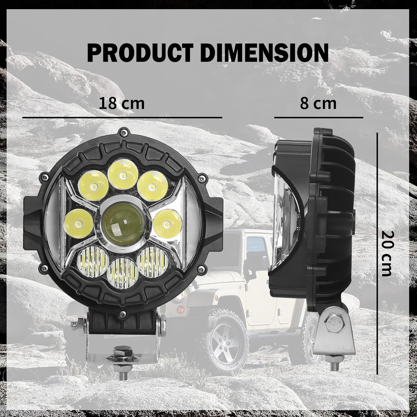 Luz LED redonda 7pulg 80W soporte SUV camión 2 Pzas