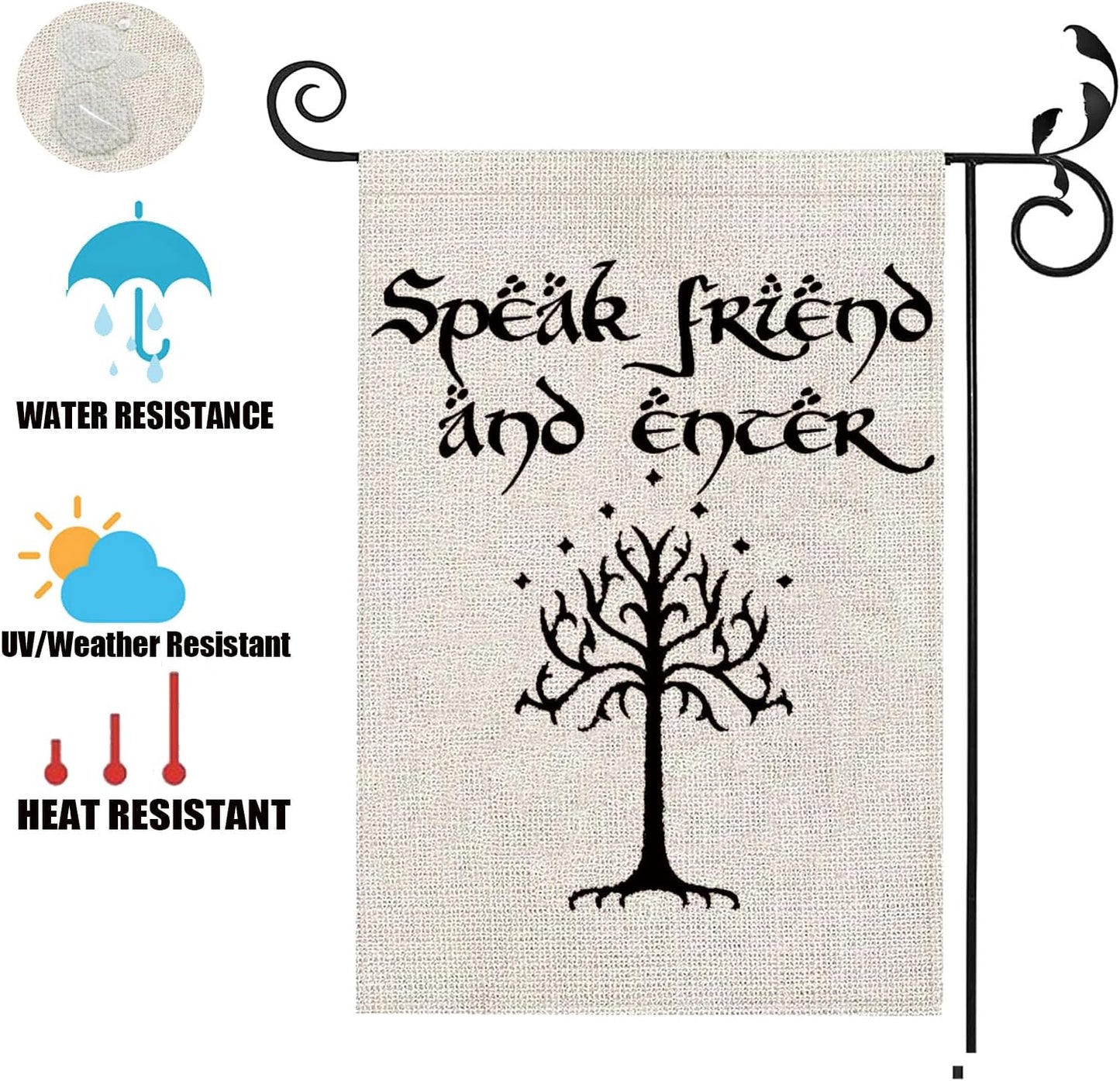 Bandera bienvenida Speak Friend and Enter decoración patio