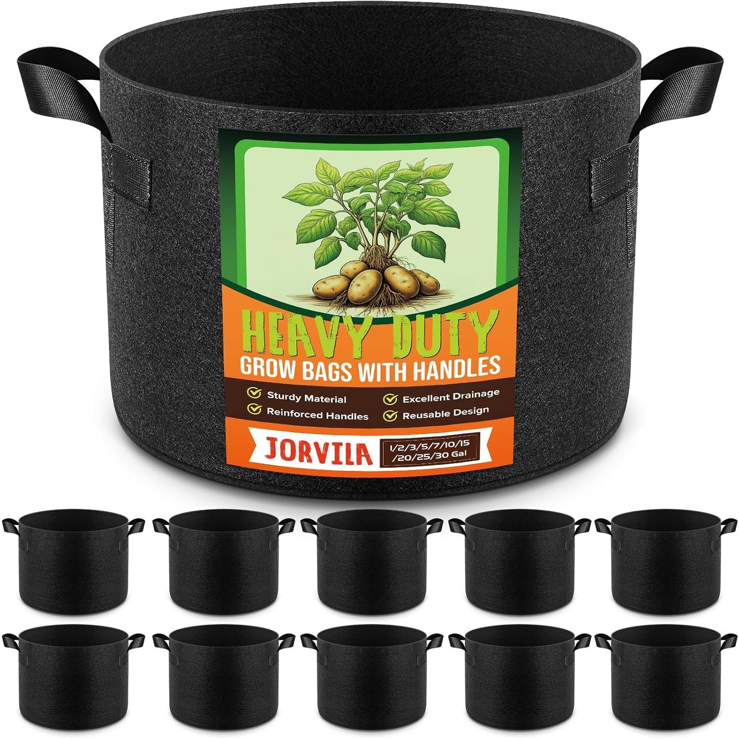 10 Pzas Bolsas Cultivo 7gal Tela No Tejida con Asas 300G