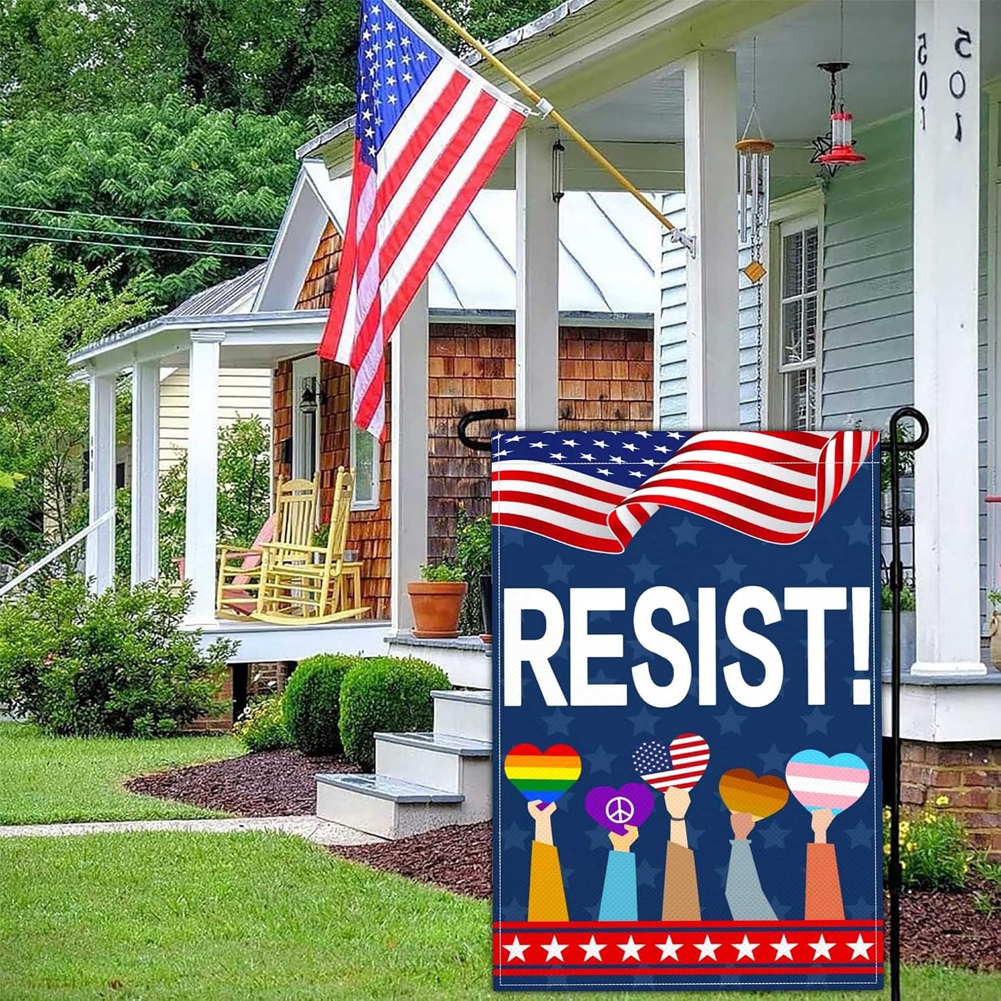 Bandera jardín doble cara 12x18" Resist Pride Ally
