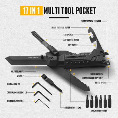 Cuchillo 17en1 multiherramienta para hombres con silbato y abridor
