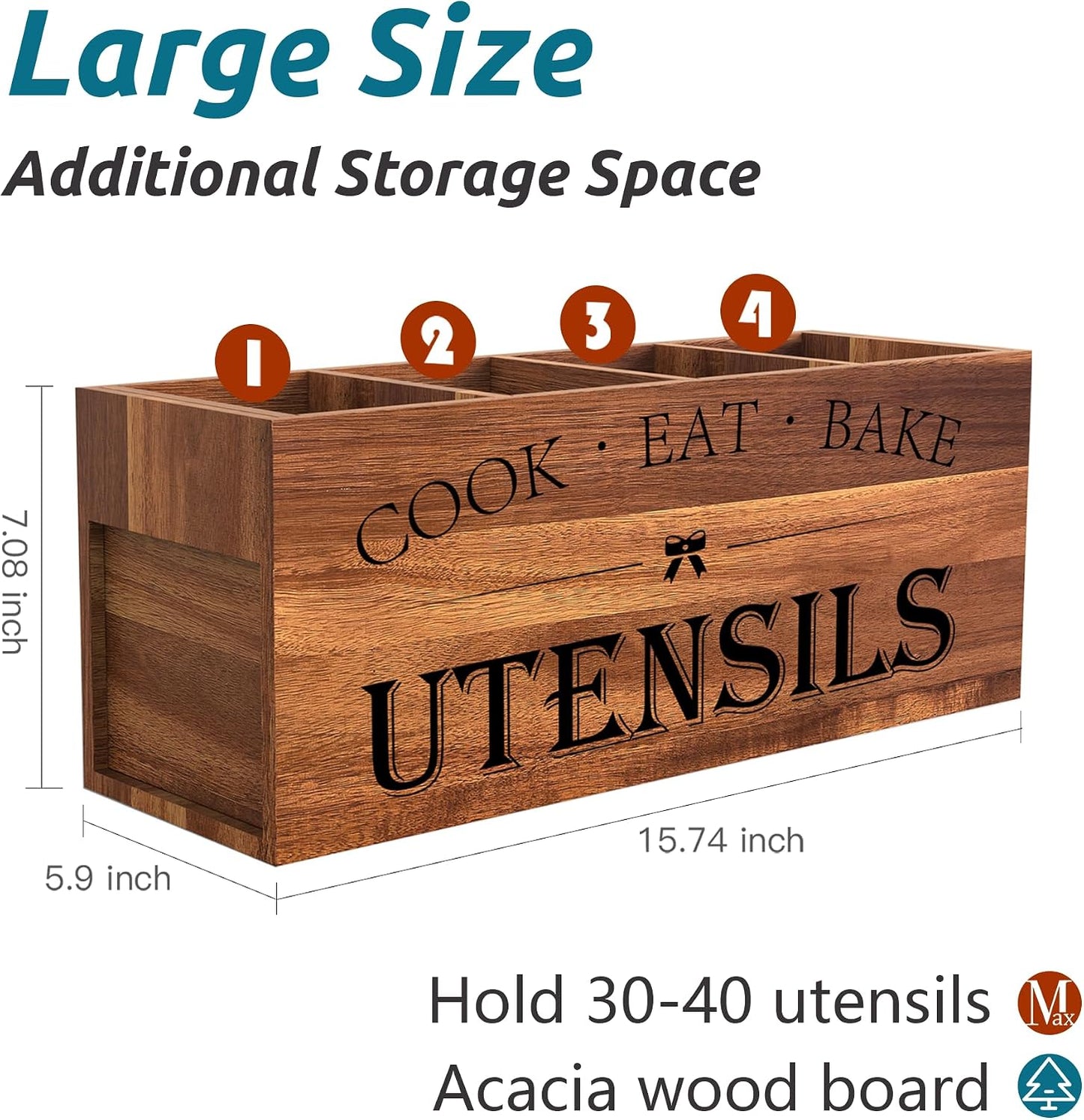 Soporte utensilios acacia 4 compartimentos cocina