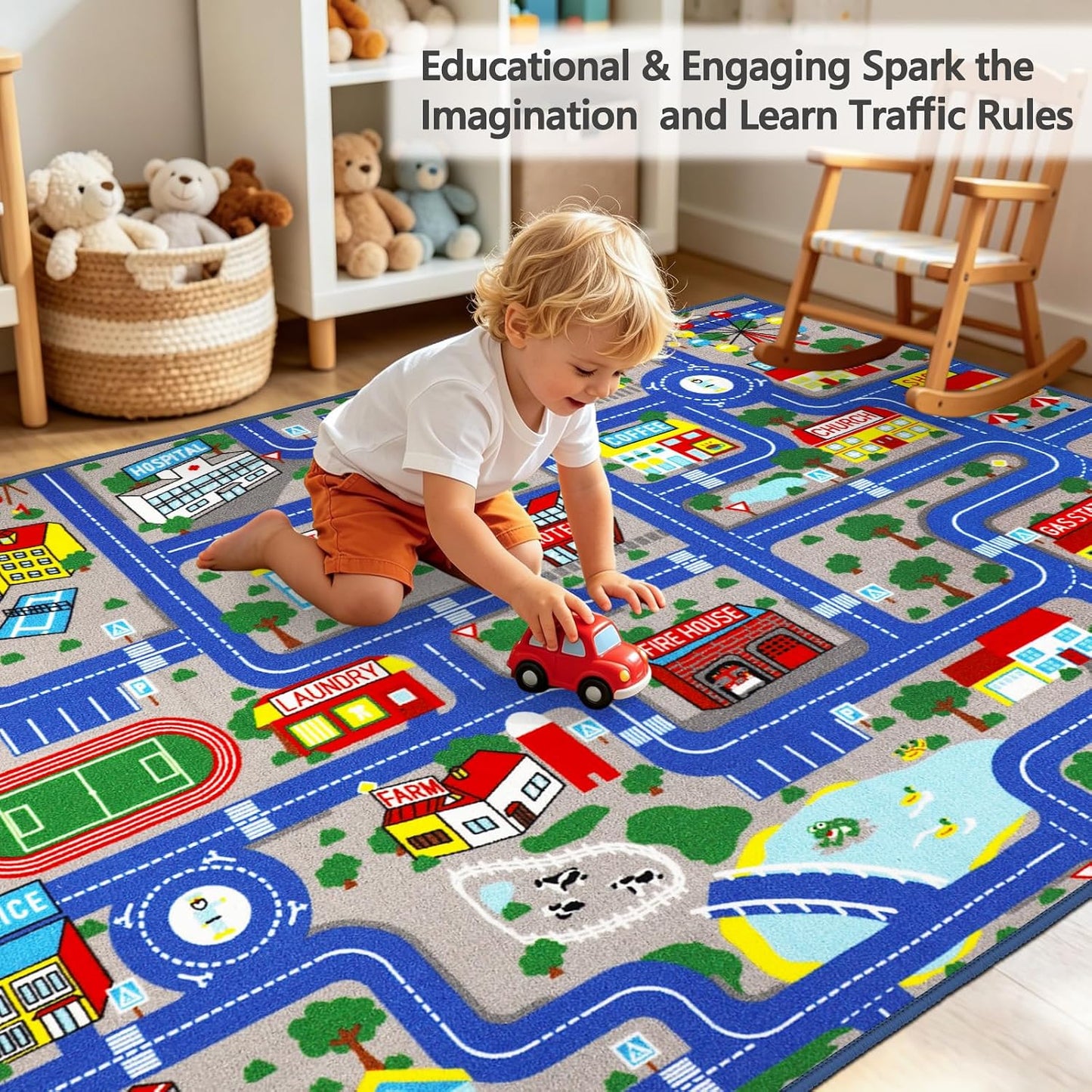 Alfombra set niños 5x6'6' antiderrap mapa carretera